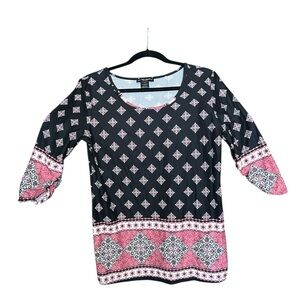 See You Monday Navy, pink & White 3/4 Sleeve Blouse size Medium